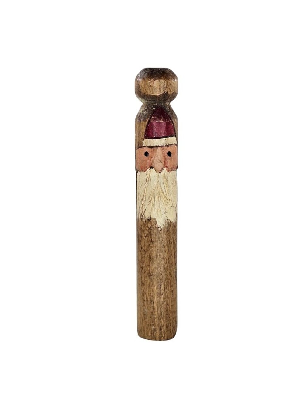 Hand Painted Carved Wooden Santa Peg Clothespin Vintage Holiday Decor Folk Art